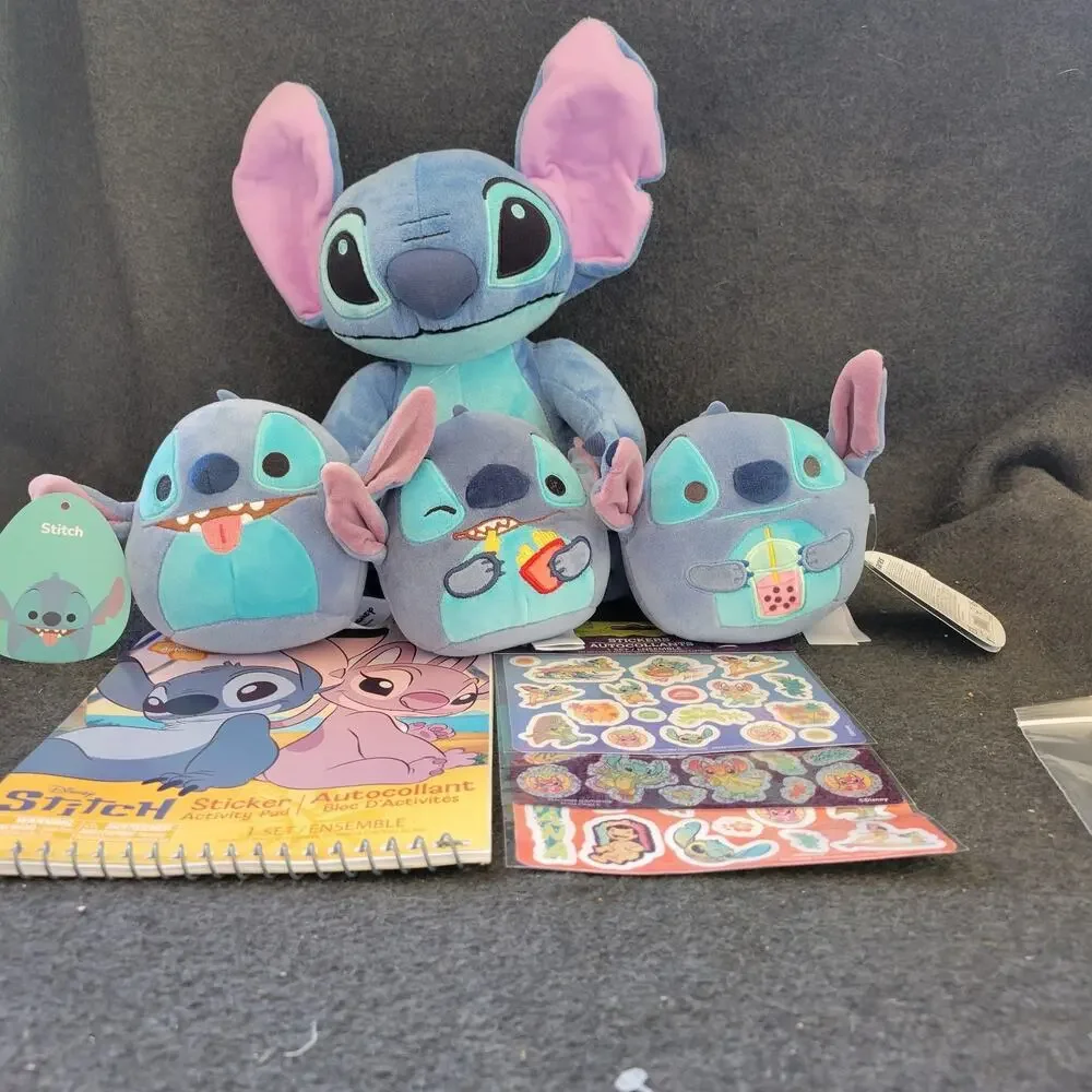 Lot Of 4 Stitch Disney Plush‎ Stuffed Also Stickers And Book